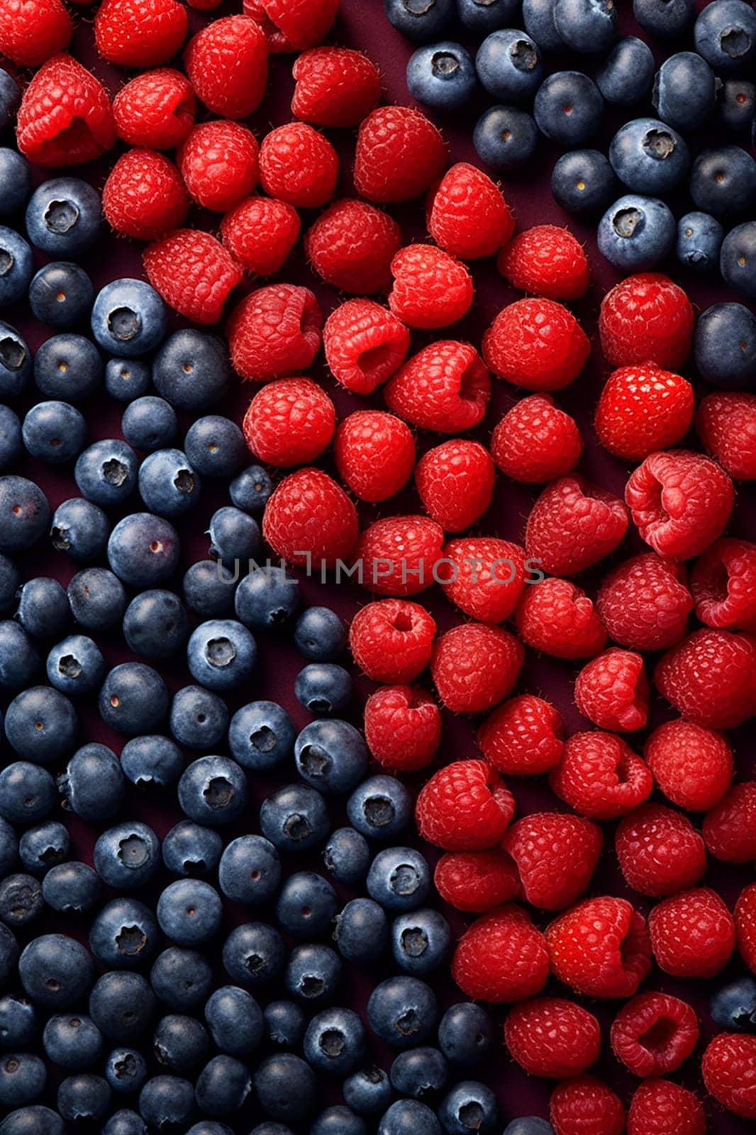 Assortment of raspberries and blueberries arranged to form a pattern. by Hype2art