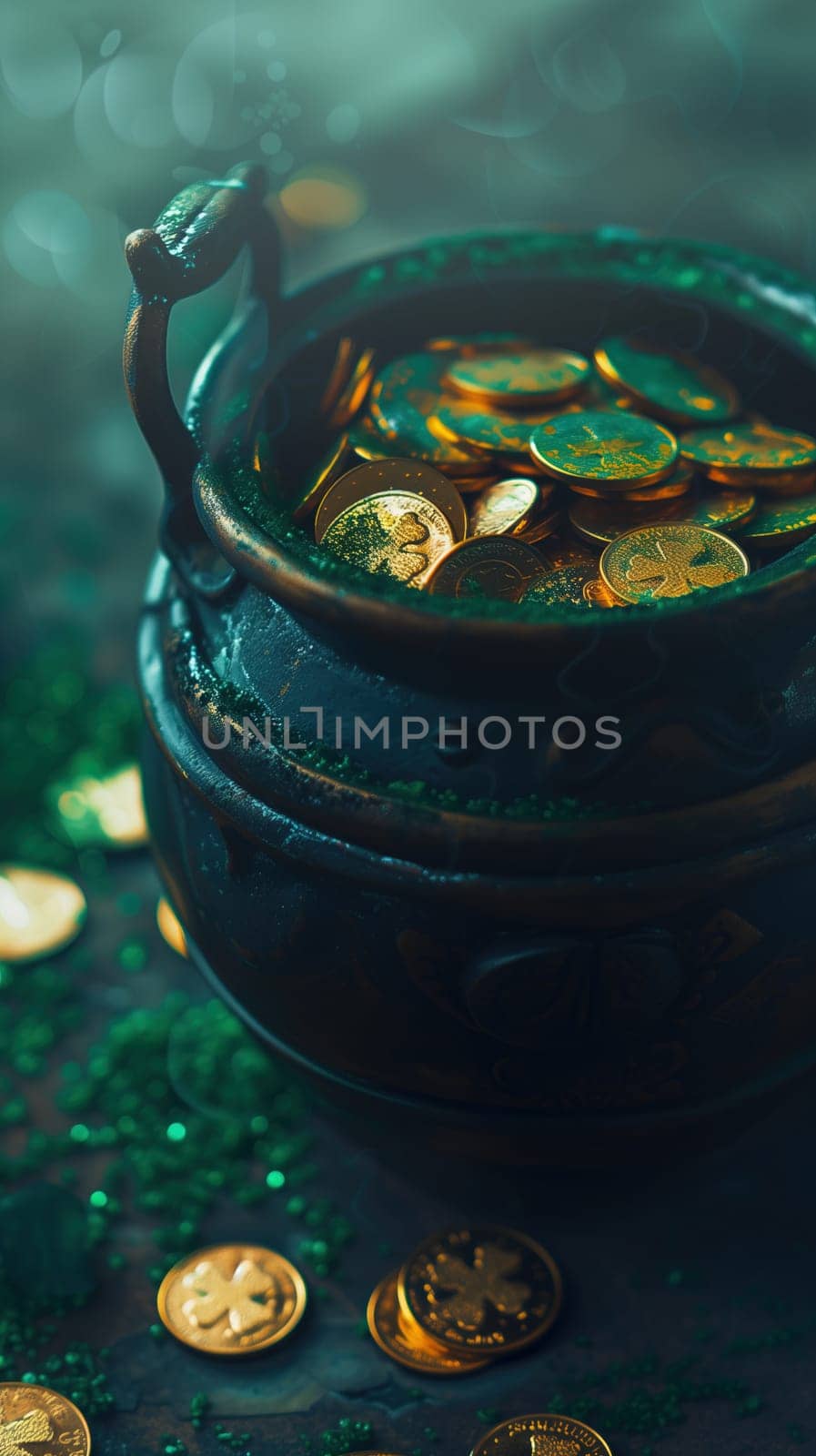 Pot of a gold coins close up view by Dustick