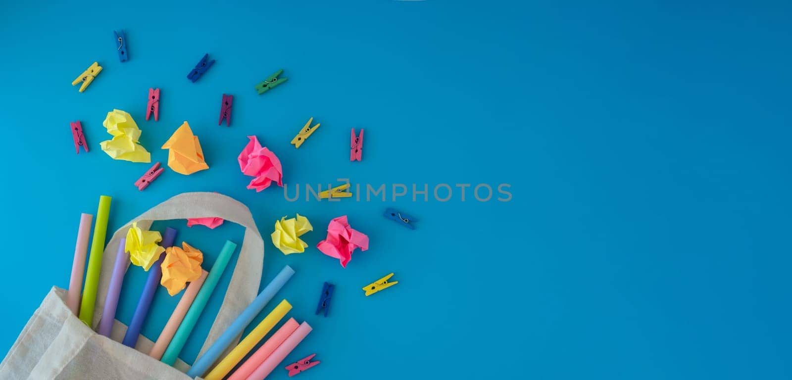 Banner poster Frame border made of school stationery supplies. Copy space for your text or Educational greeting announcement for students and teacher. Creative vivid colorful background. Concept of new school year Top view flat lay