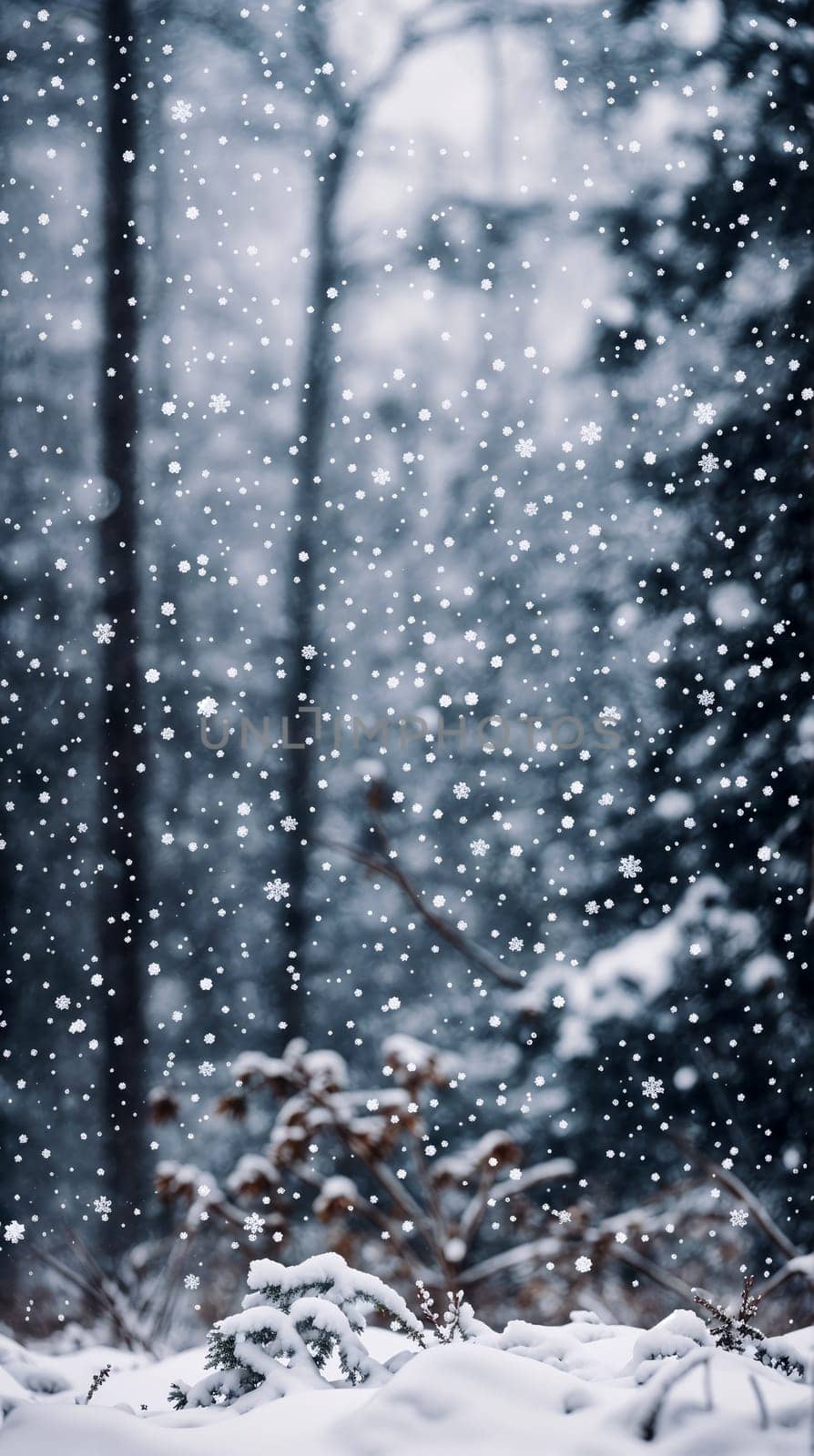 Dense Snow-Covered Forest With Abundant Trees - Winter Background by chrisroll