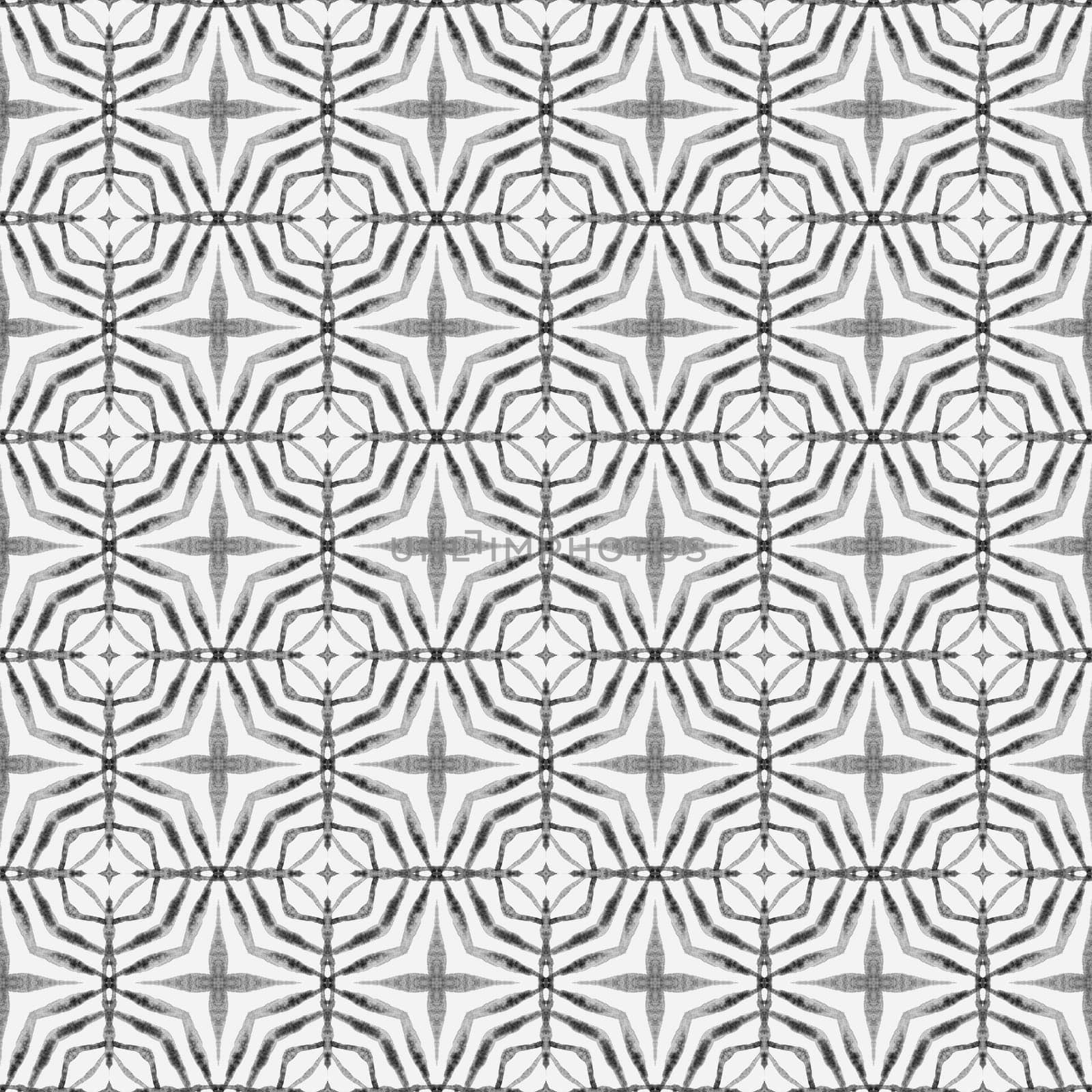 Organic tile. Black and white breathtaking boho chic summer design. Textile ready radiant print, swimwear fabric, wallpaper, wrapping. Trendy organic green border.