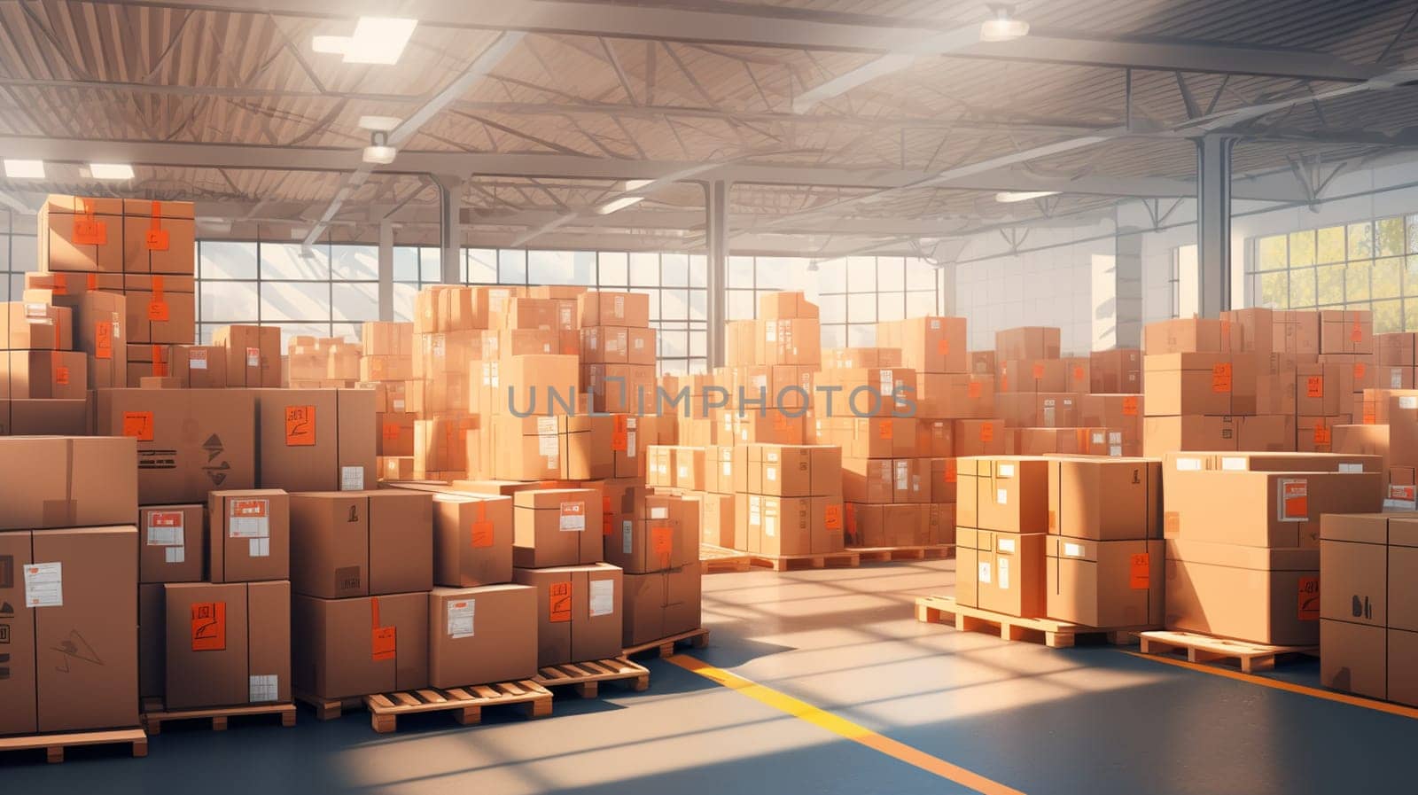 classic warehouse with pallet 3d rendering image.