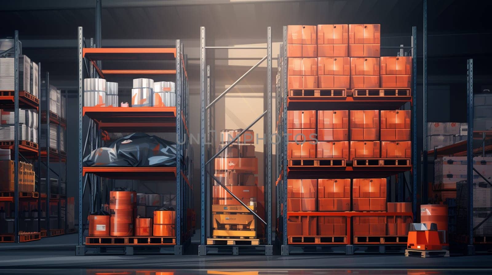 barrels in the warehouse, Storage stock, Chemical warehouse. 3D illustration by Andelov13