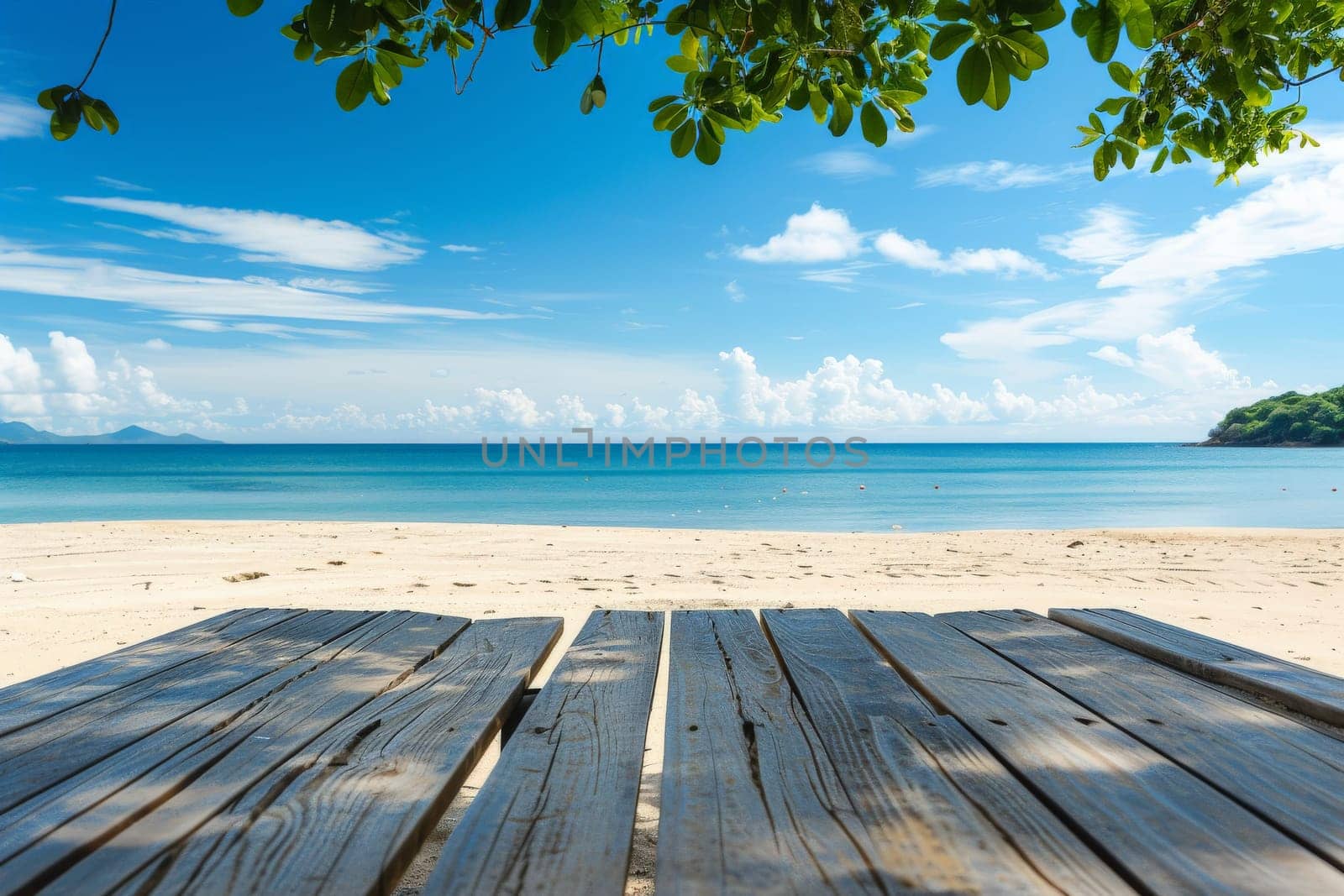 Background, Empty rustic wooden table and summer sea background with copy space for your product.