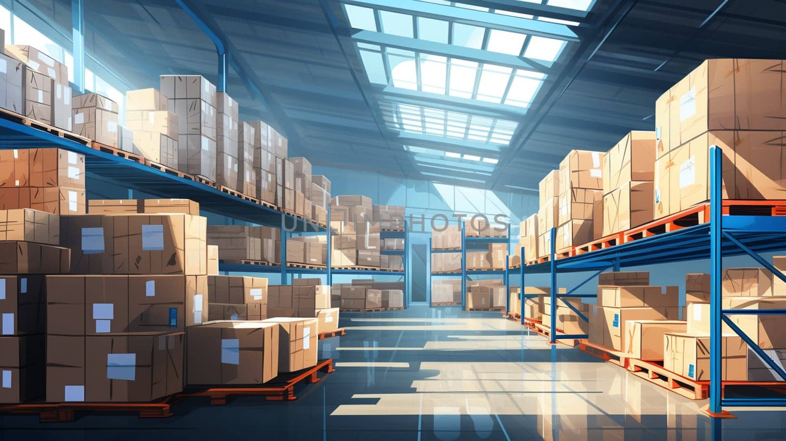 Warehouse and Boxes - 3D Rendering. High quality photo