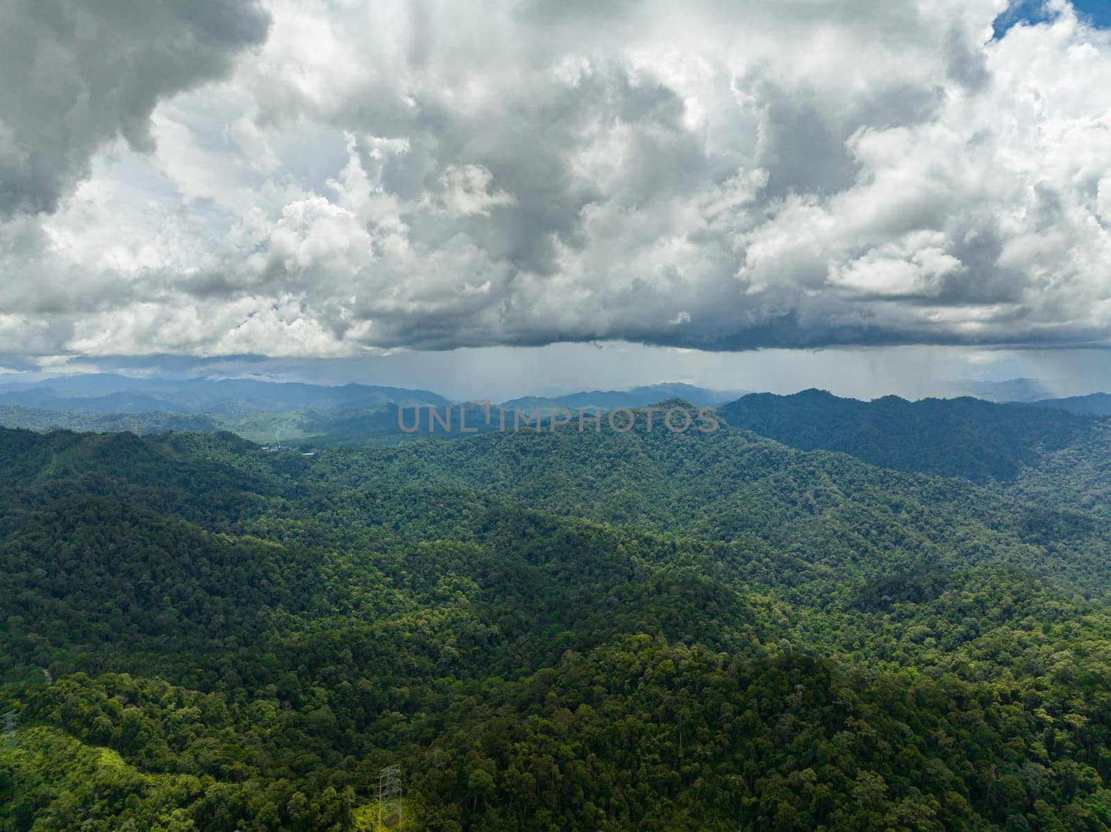 Jungle and mountains in Malaysia. Mountain slopes with tropical vegetation. Borneo.