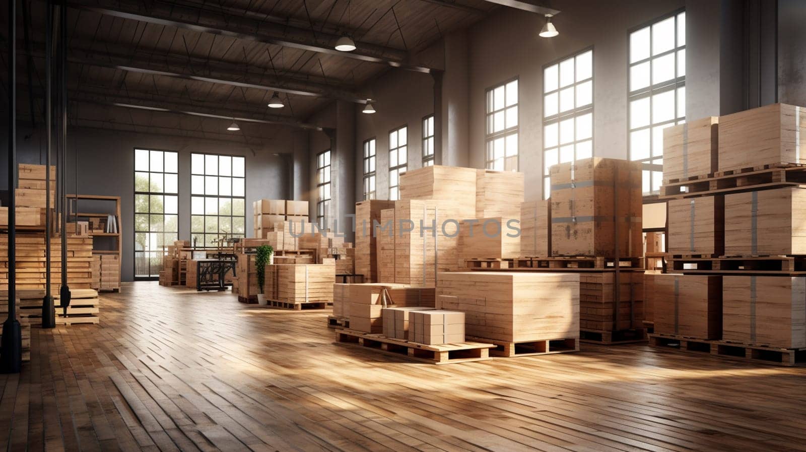classic warehouse with pallet 3d rendering image.