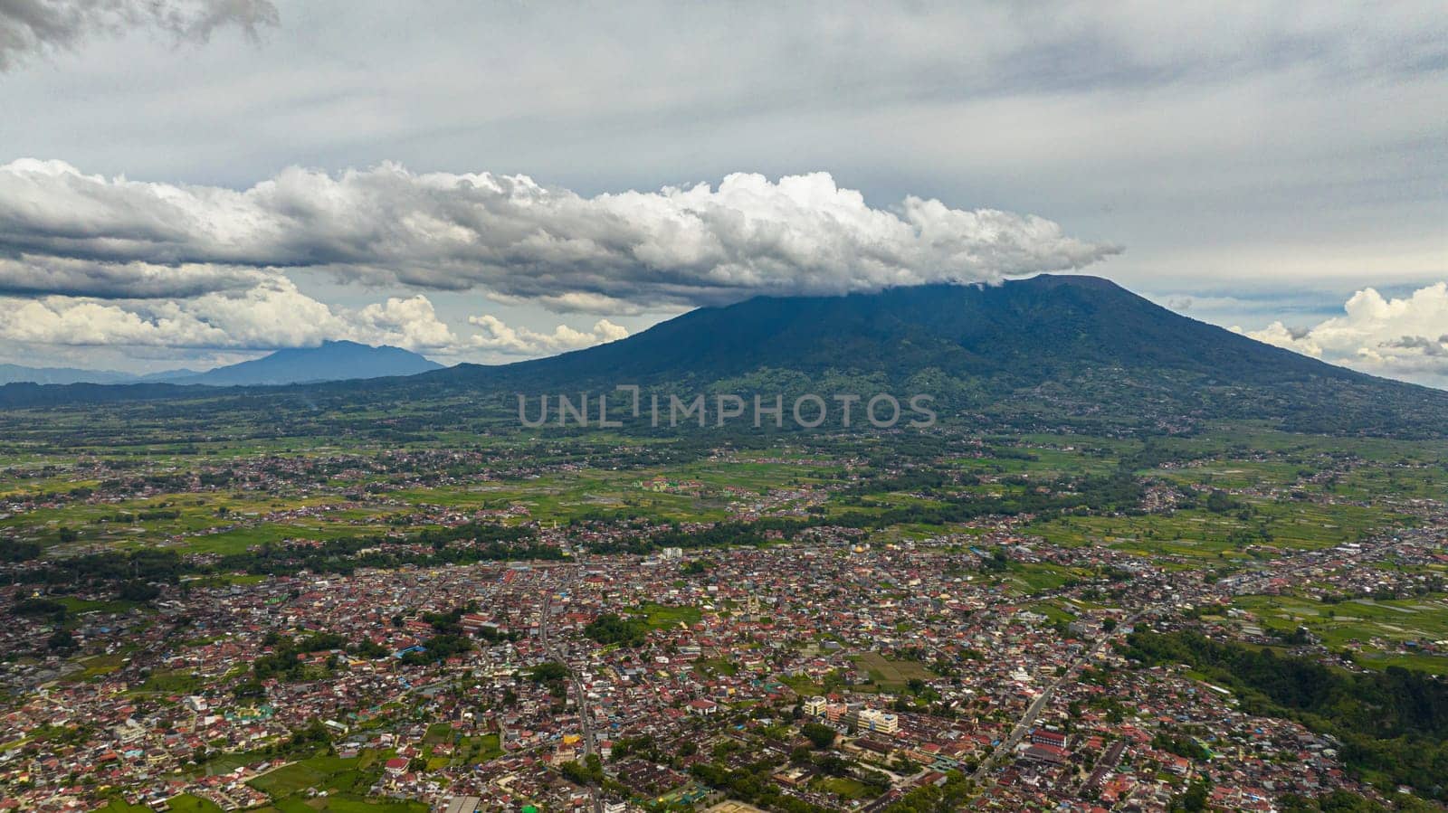 Aerial view of Bukittinggi is a densely built city, a popular tourist spot. Sumatra. Indonesia.