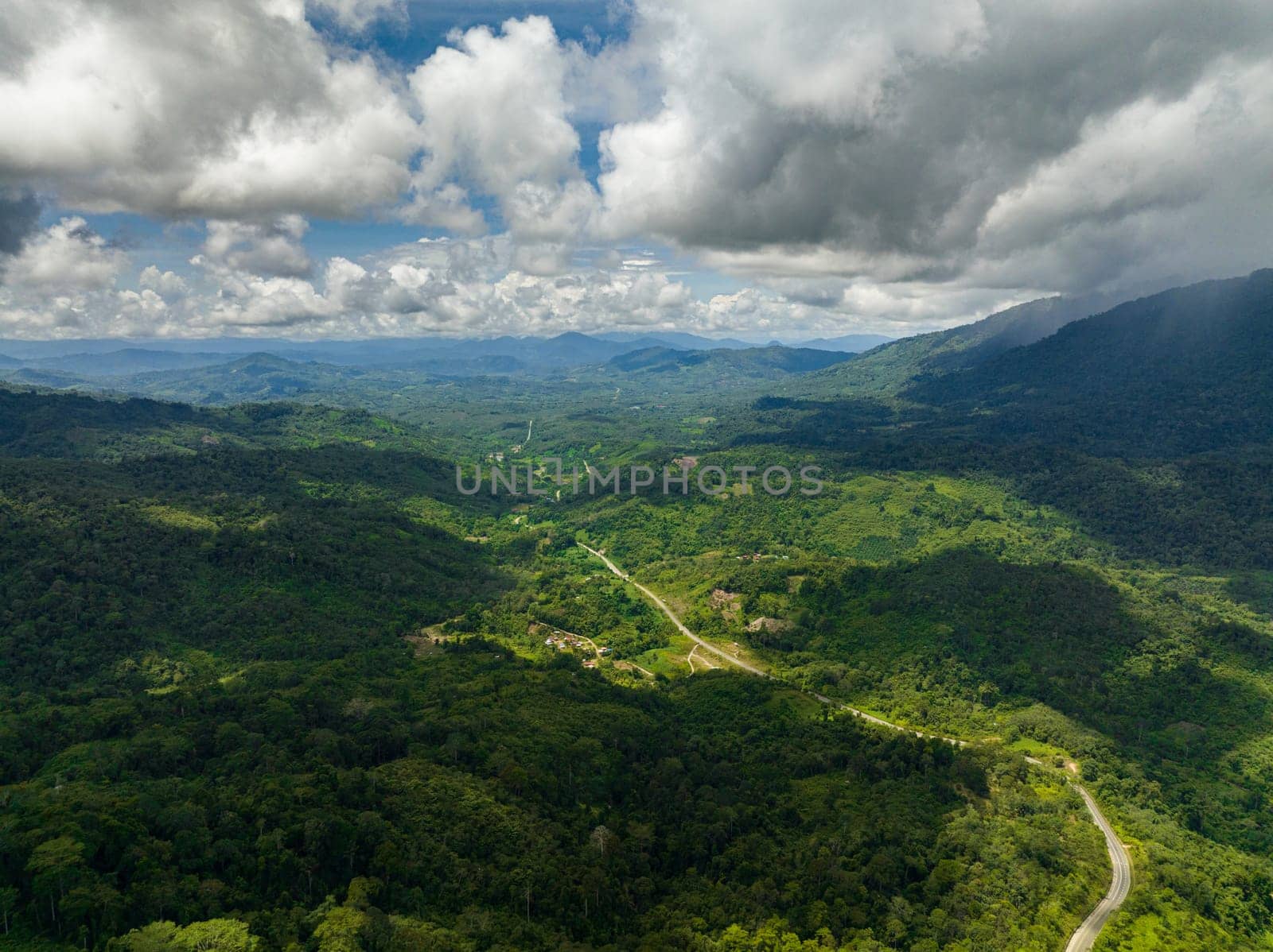 Tropical landscape with mountains and jungle. Borneo, Malaysia.