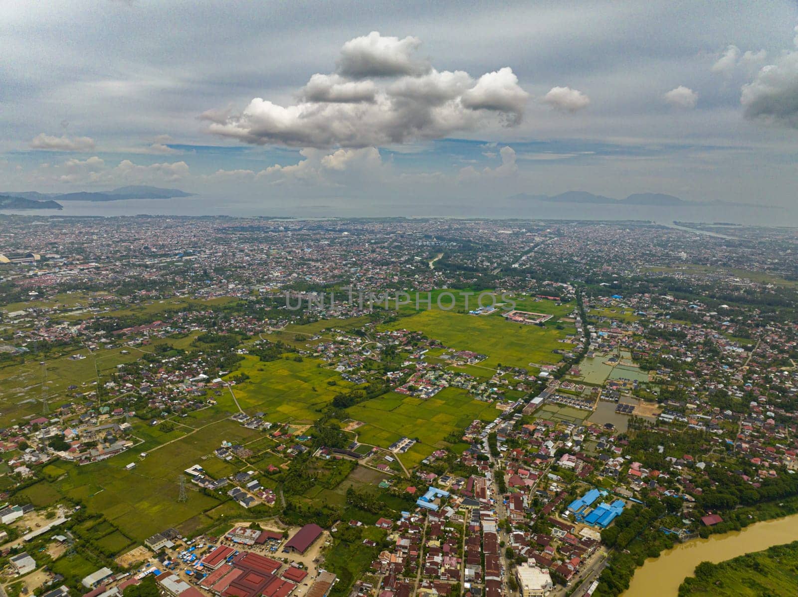 Aerial view of Banda Aceh is the capital and largest city in the province of Aceh. Sumatra, Indonesia.
