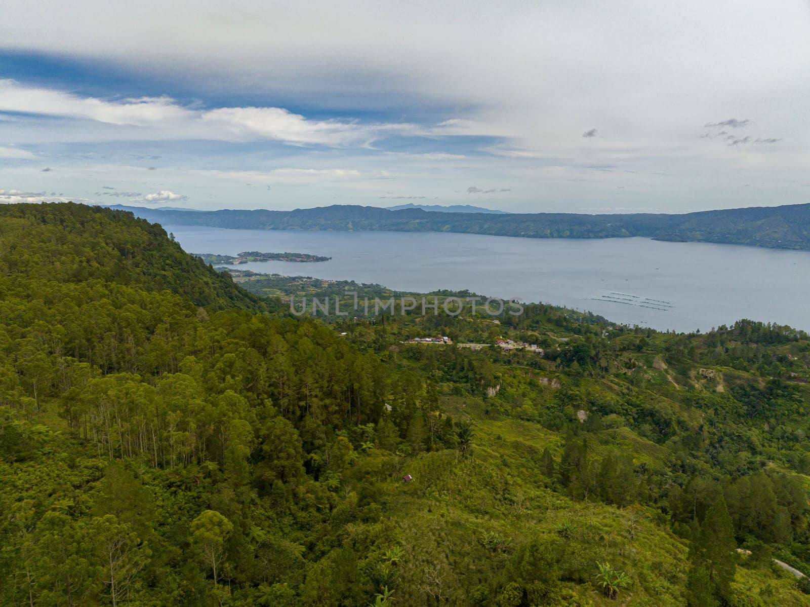 Samosir Island and Lake Toba in Sumatra. Tropical landscape. Indonesia.