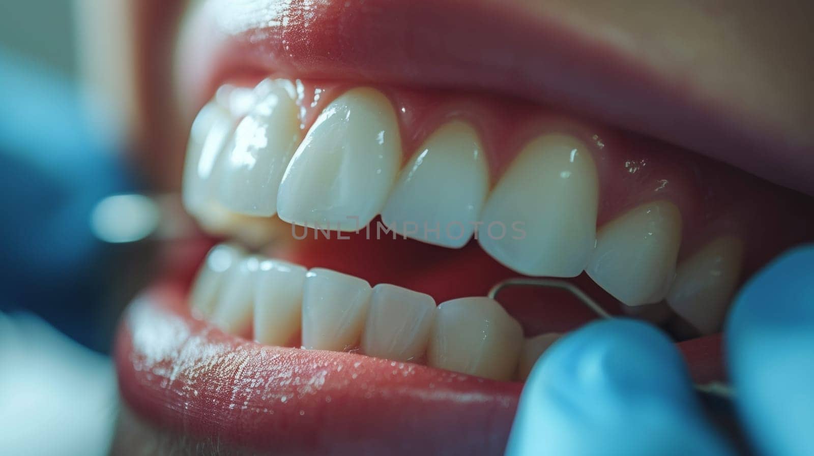 A person with blue gloves holding a toothbrush to someone's mouth