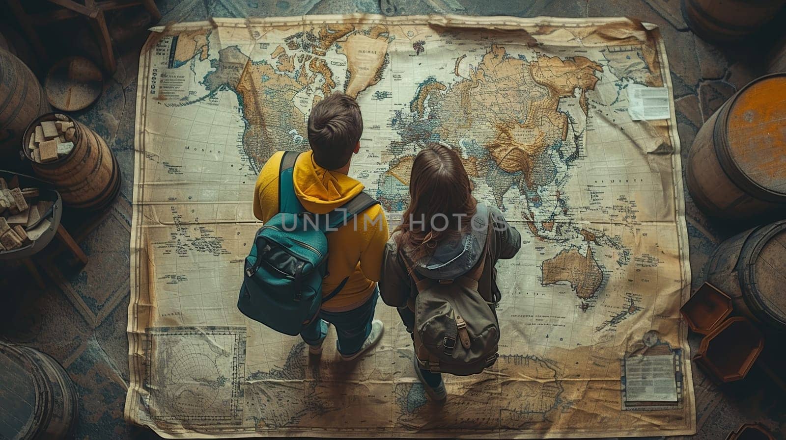 Orientation map for honeymoon vacation for young couple. Pointing to Europe Rome.