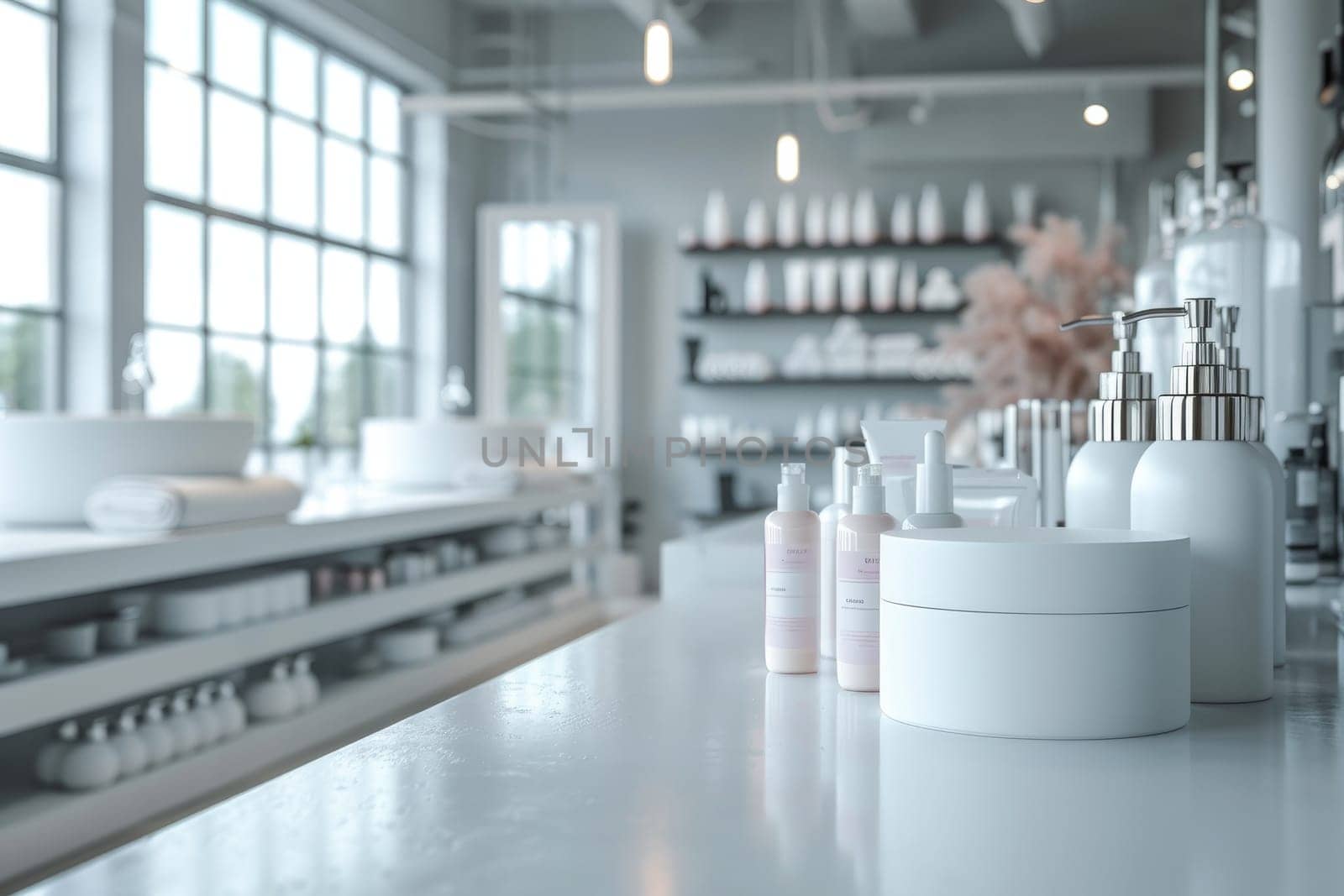 Mock up cosmetics counter. Background Generative AI by itchaznong