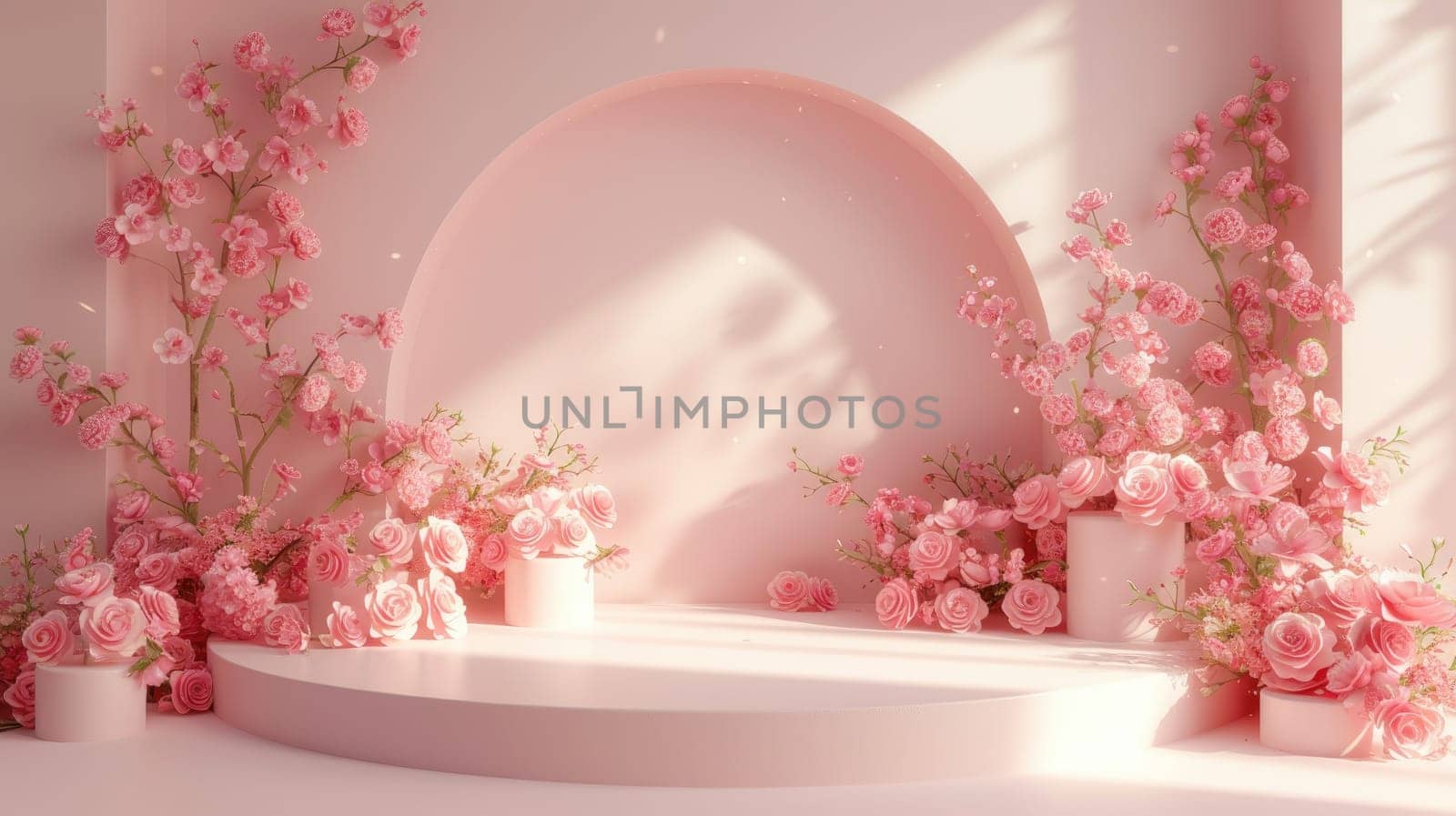 Podium background flower rose product for advertising. Generative AI.