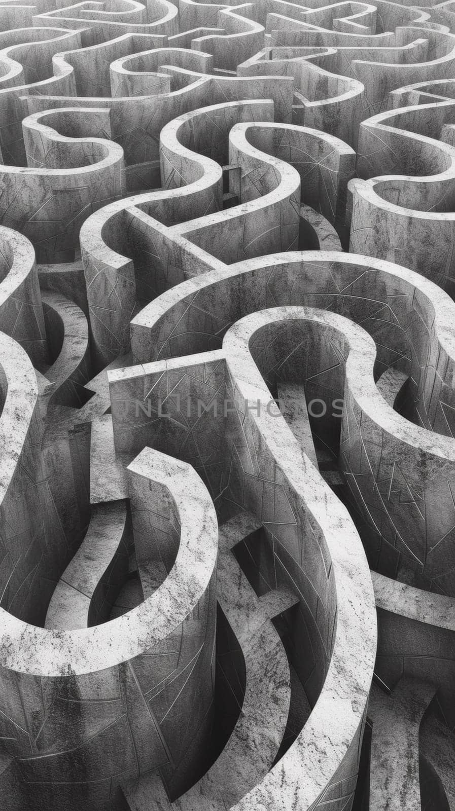A black and white photo of a maze with many different shapes, AI by starush
