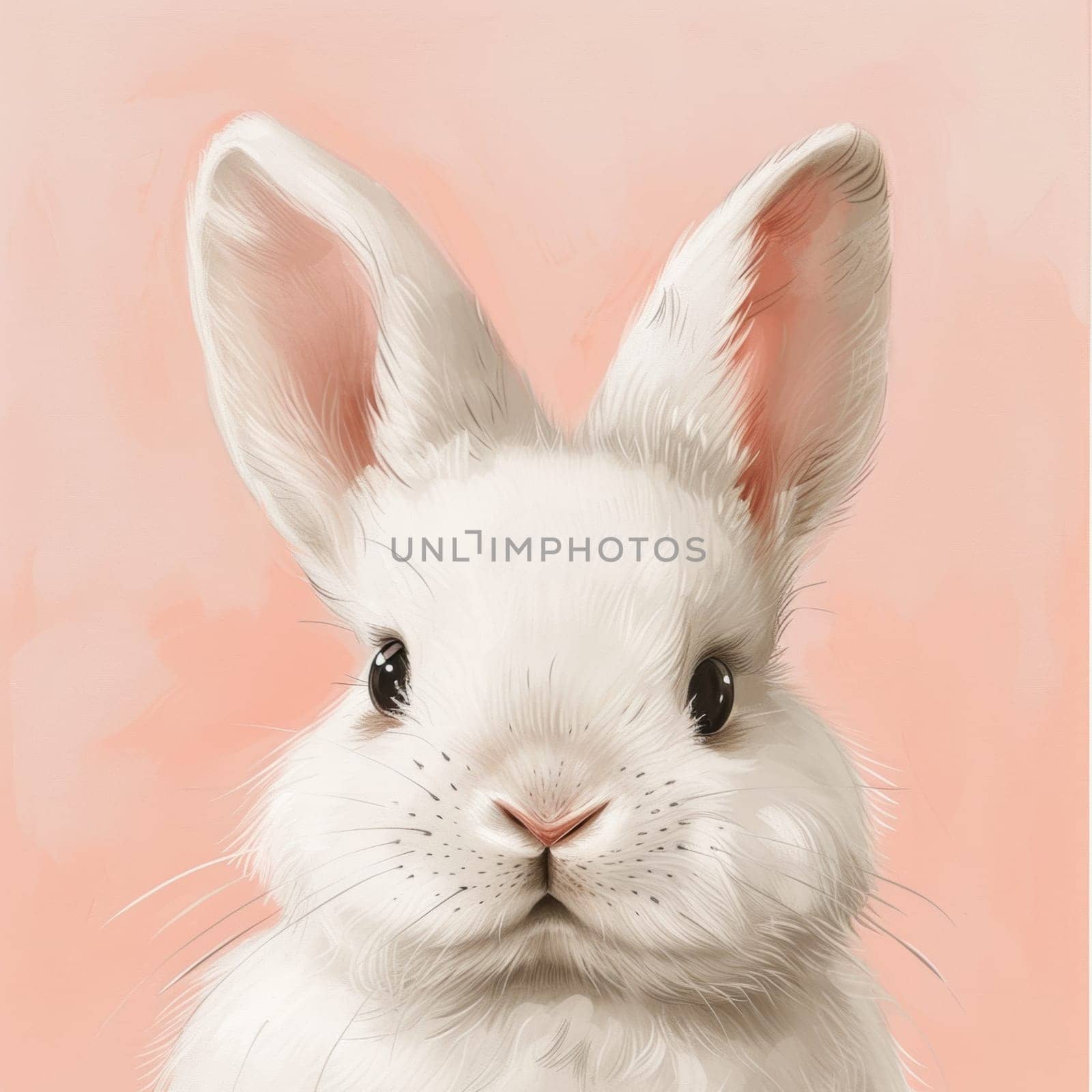 A close up of a white rabbit with pink background, AI by starush