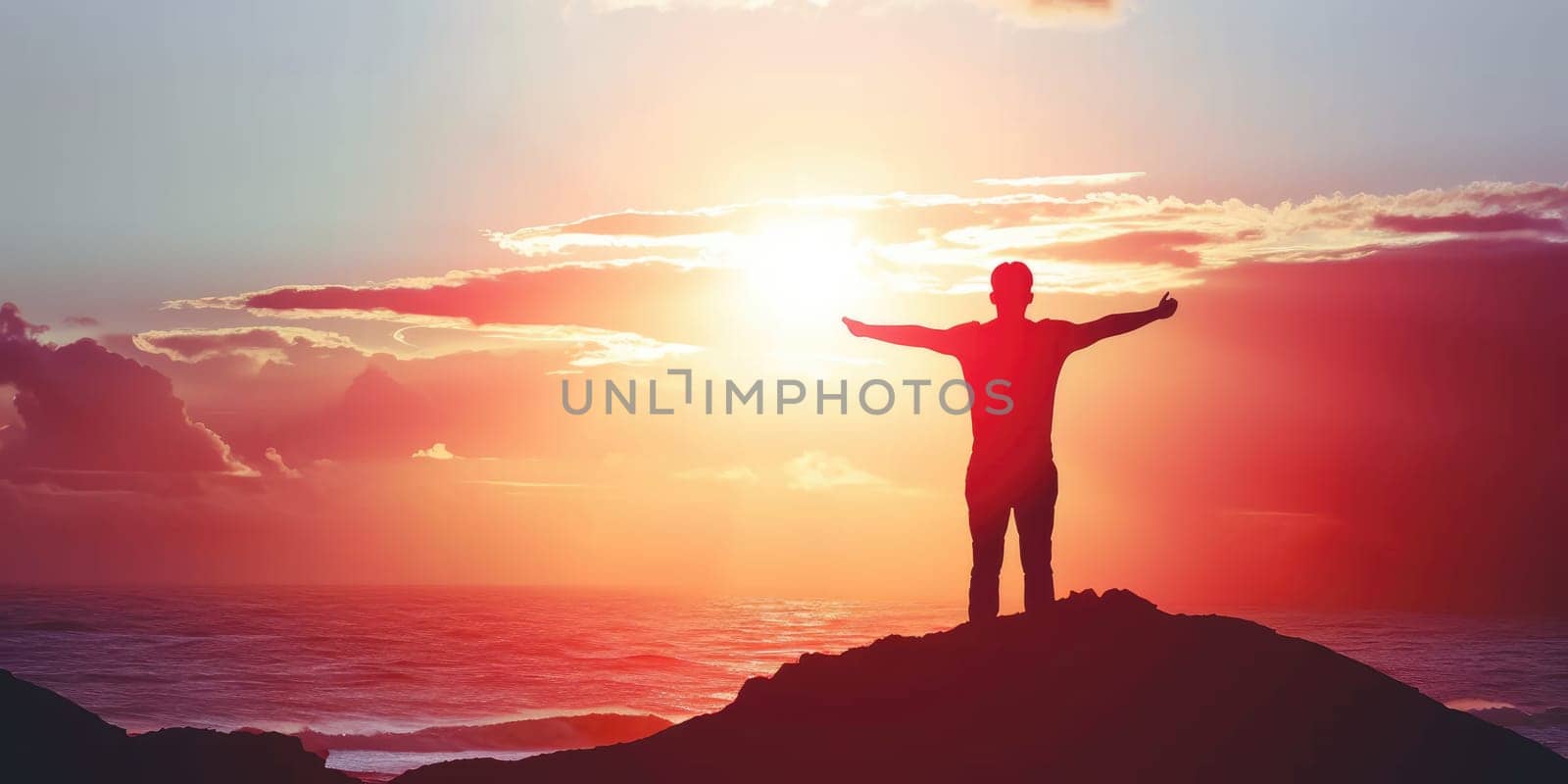 successful man celebrate victory in sunset pragma by biancoblue