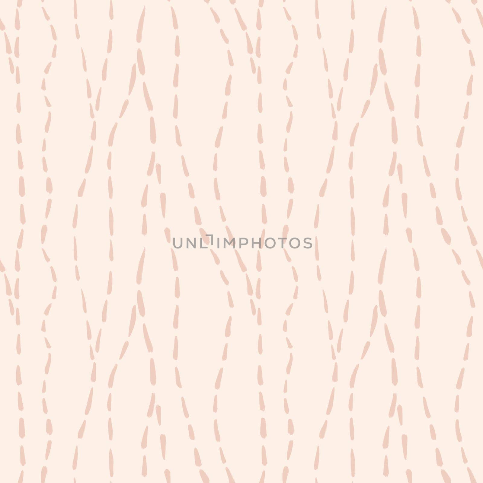 Hand drawn seamless pattern with minimalist lines waves curves, light beige pastel stripes striped abstract geometric design. Beige apricot blush print, trendy warm colors, creative stroke doodle. by Lagmar