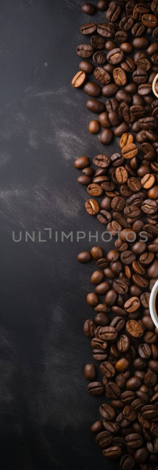 A cup of coffee and a spoon are sitting on top of beans, AI by starush