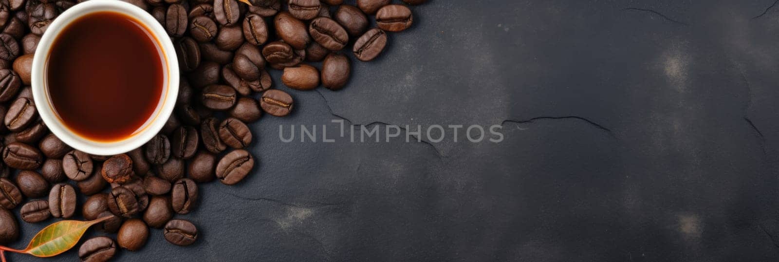 A cup of coffee beans and a saucer with liquid