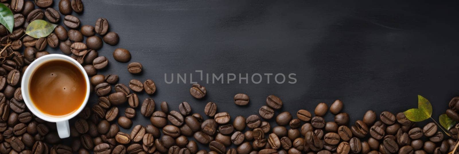 A cup of coffee beans and a leaf on top