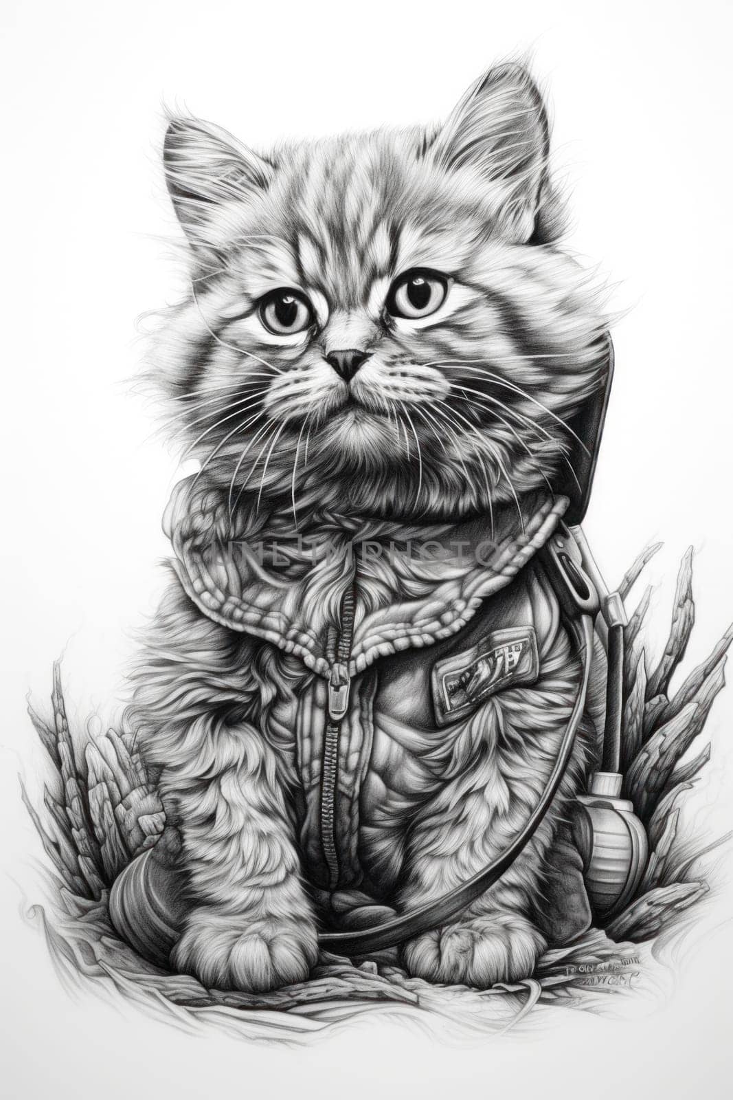 A drawing of a cat wearing a jacket, AI by starush