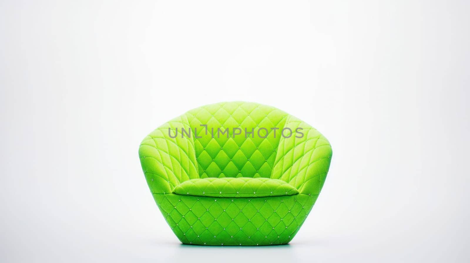 A green chair with a white background