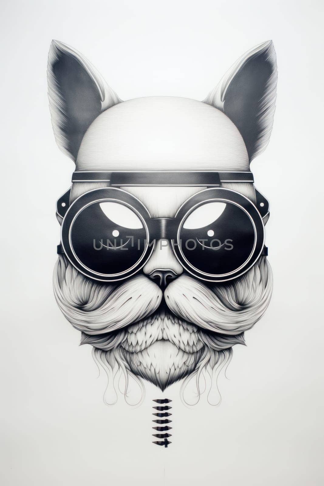 A black and white drawing of a cat wearing sunglasses