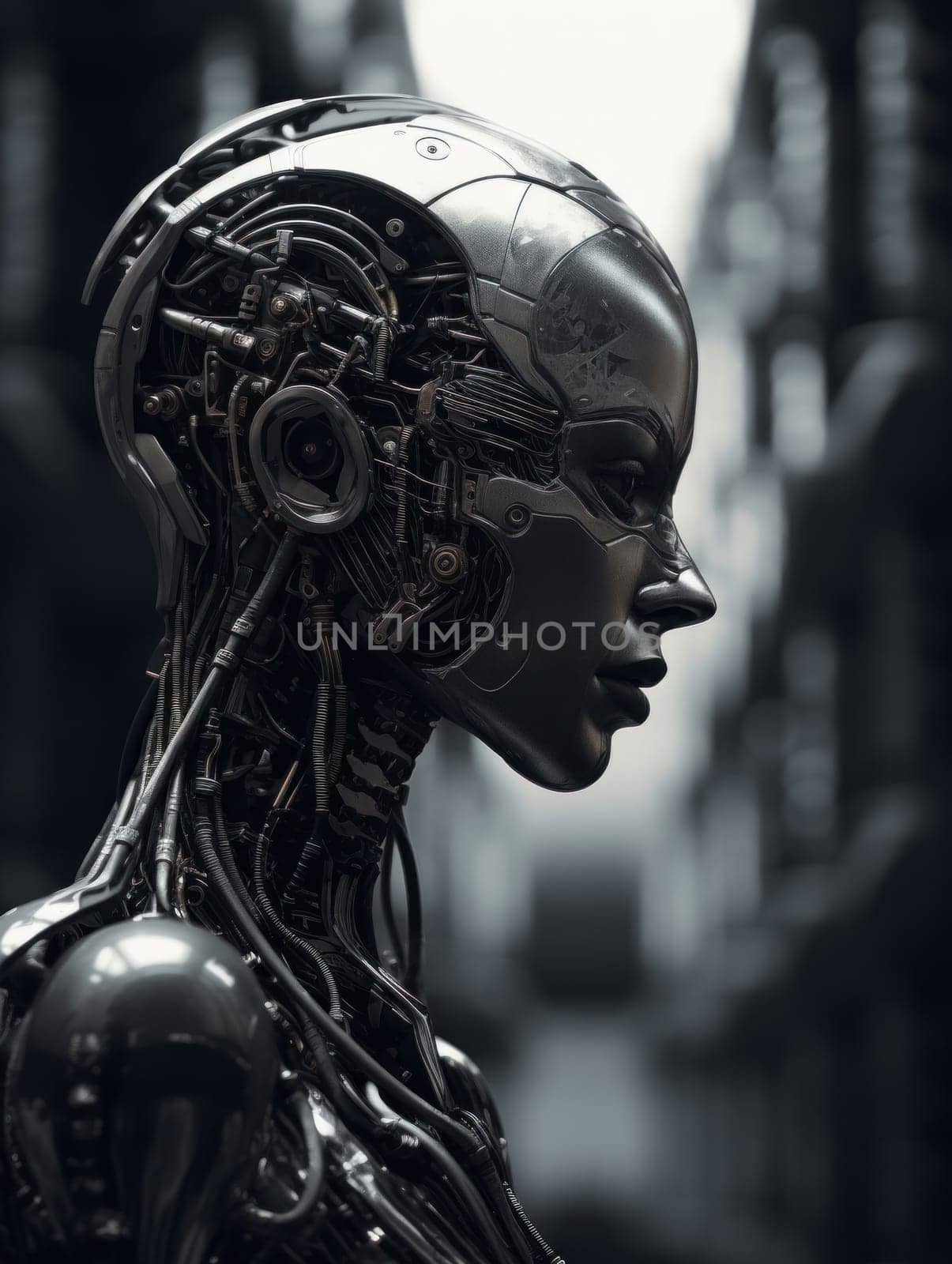 A close up of a person with a robot head, AI by starush