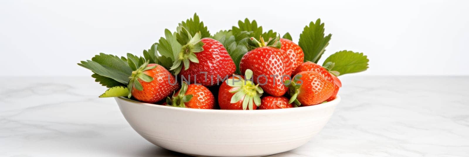 A white bowl filled with lots of ripe strawberries