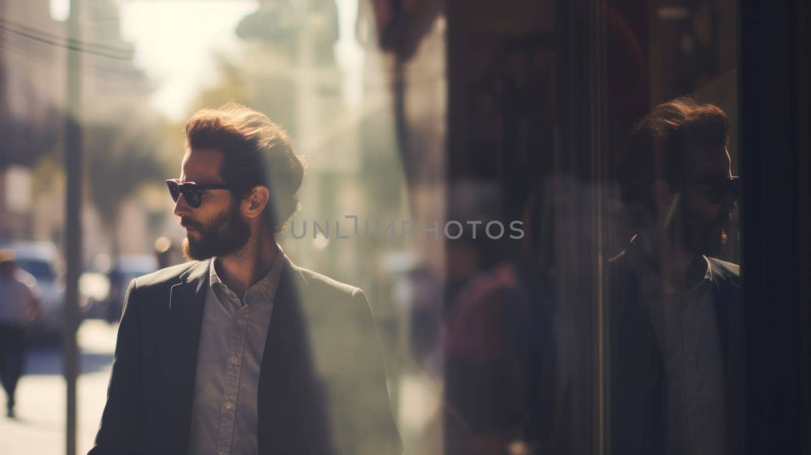 A man in a suit and sunglasses walking down the street