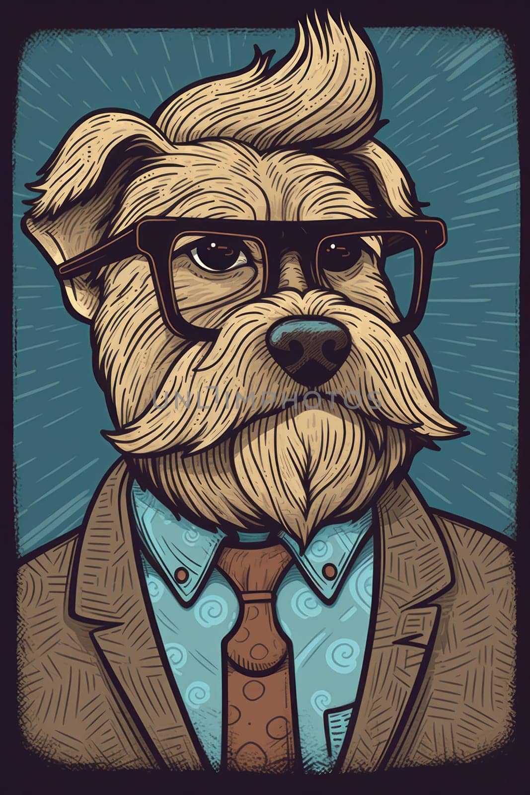 A dog wearing a suit and tie with glasses, AI by starush