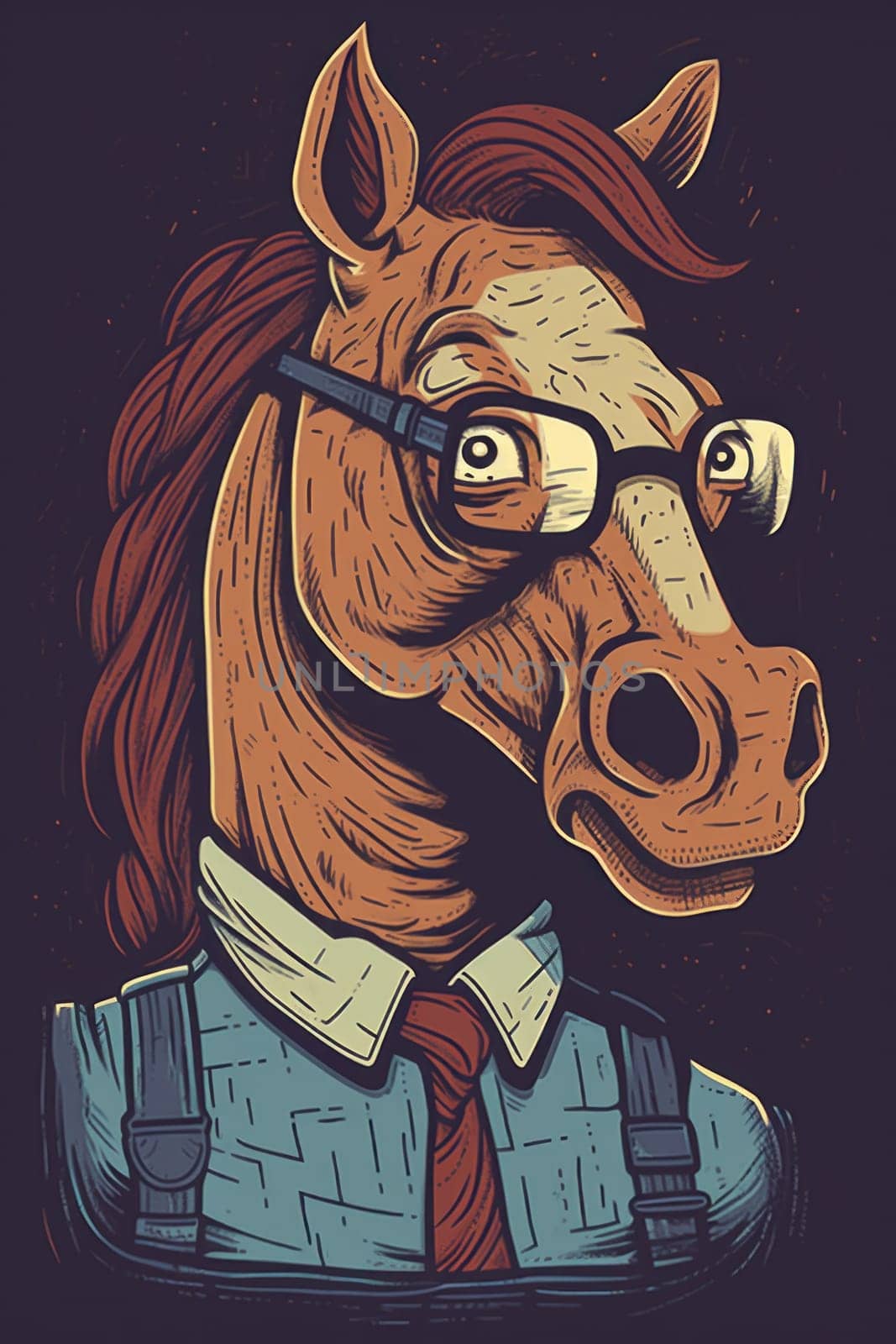 A horse wearing glasses and a tie, AI by starush