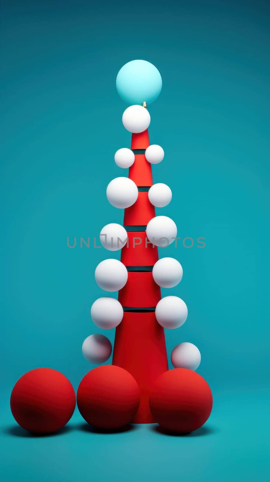 A red and white christmas tree made out of balls, AI by starush