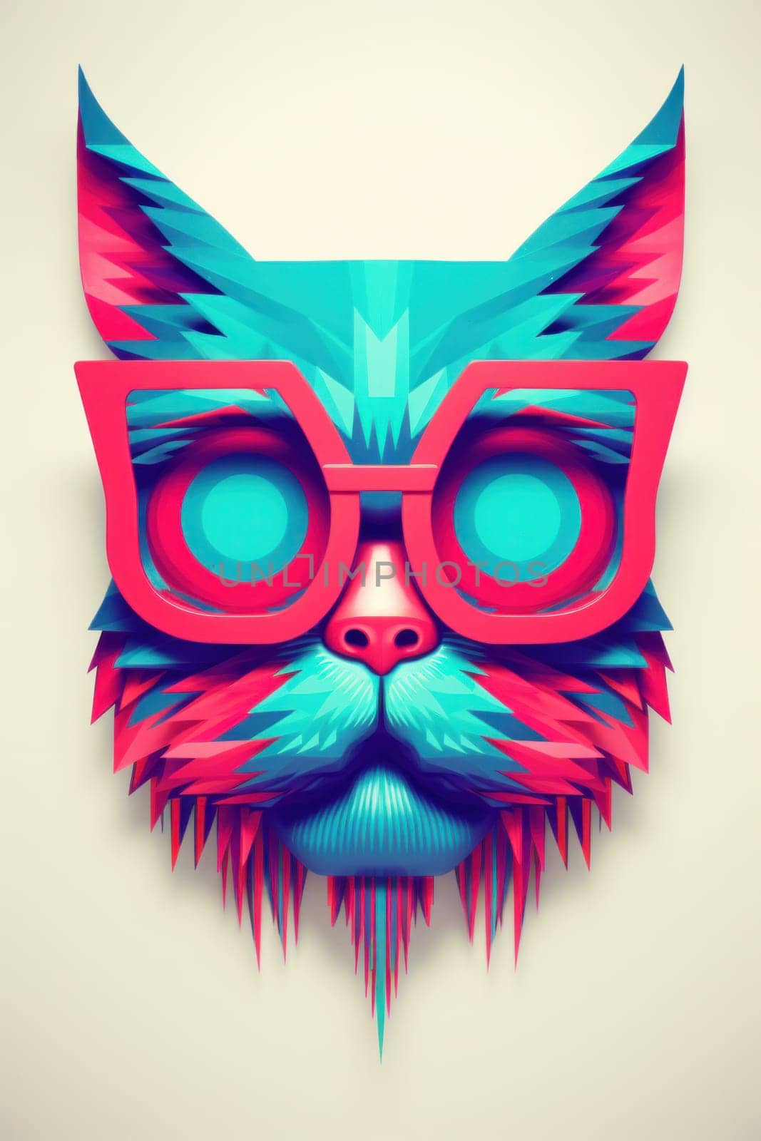 A cat with glasses and a mustache on it's face, AI by starush
