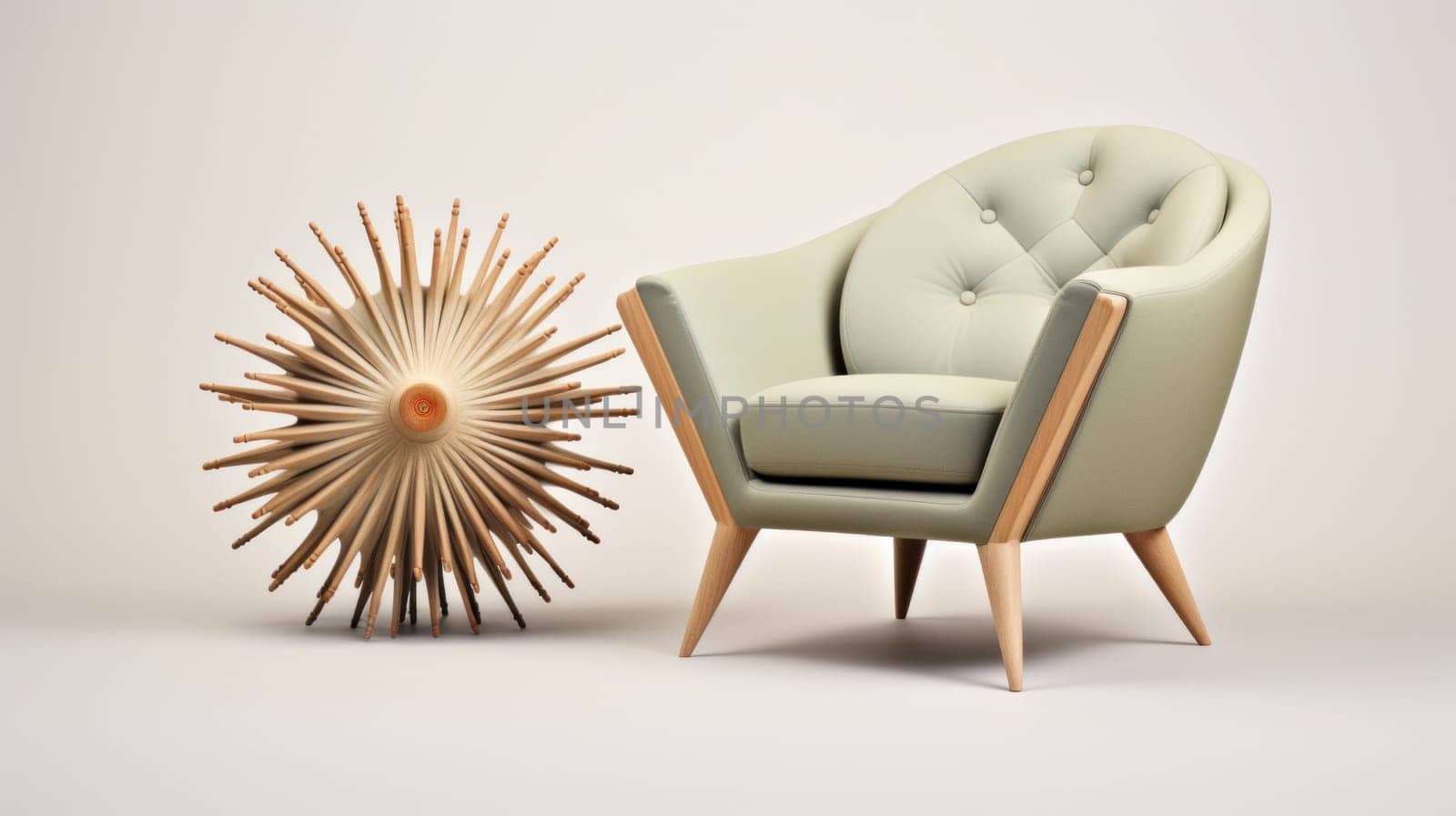 A chair and a sunburst on a white surface, AI by starush