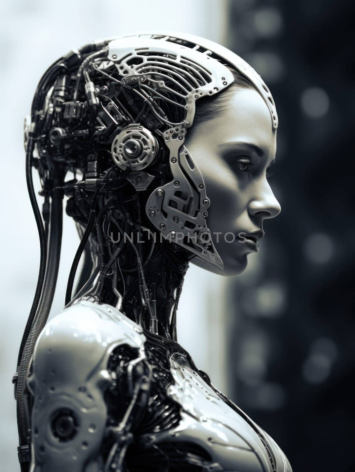 A close up of a person wearing a robot suit, AI by starush