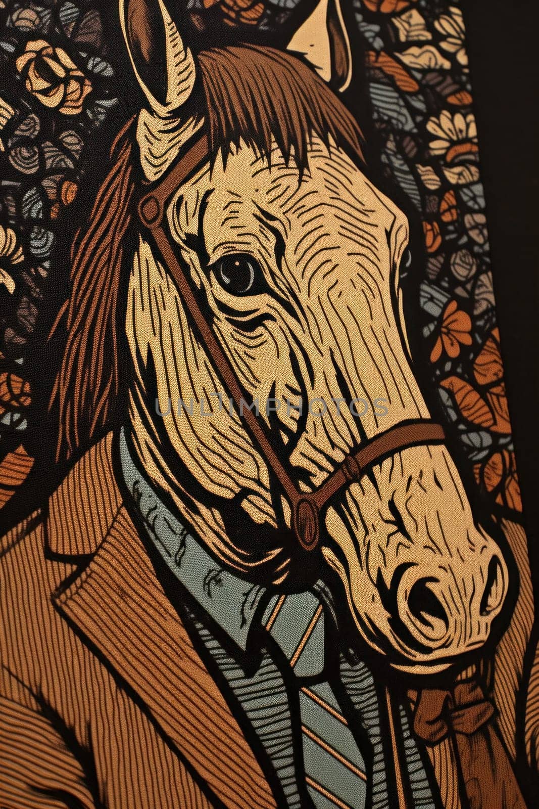 A painting of a horse wearing a suit and tie, AI by starush