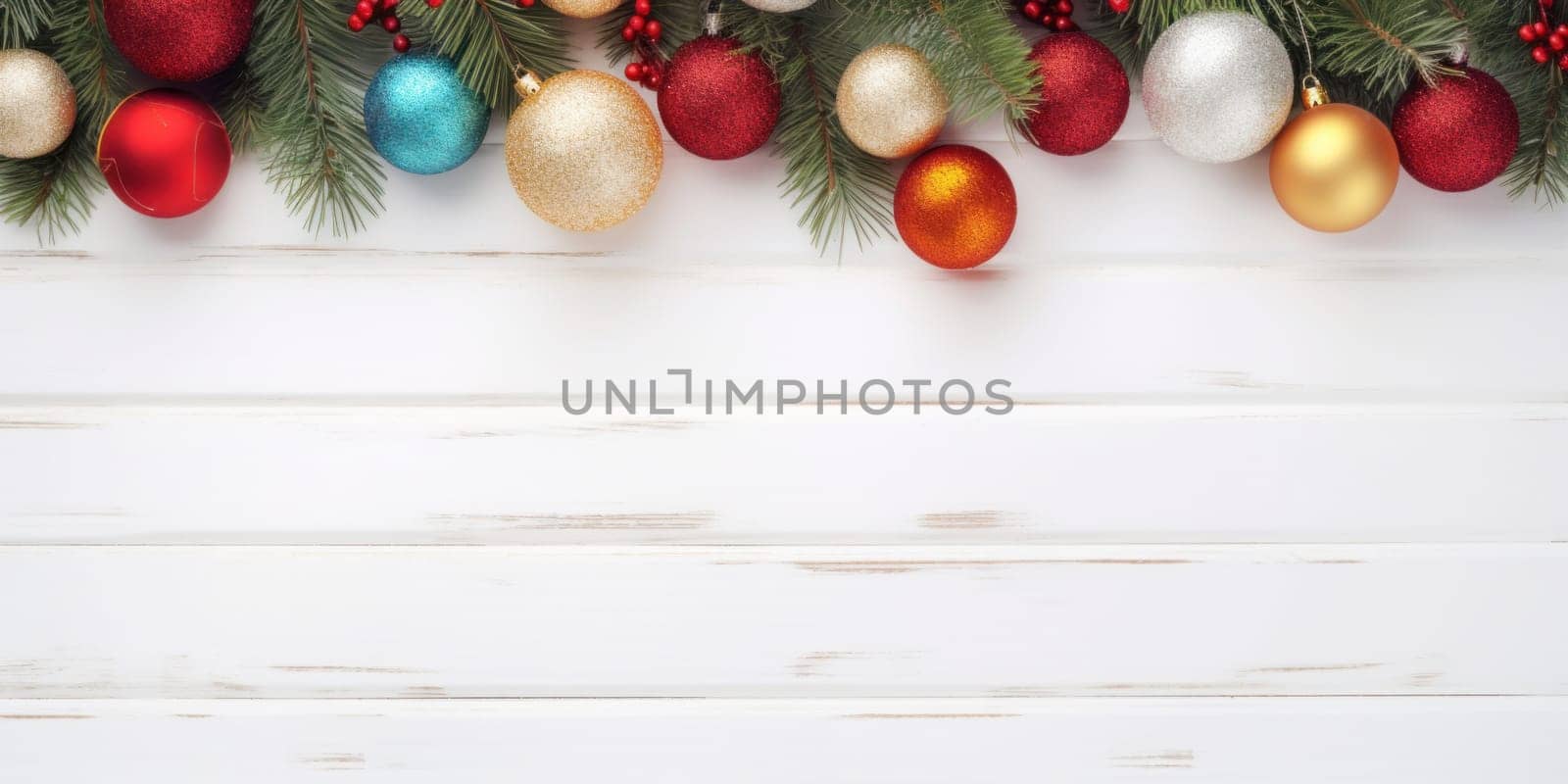 A christmas garland with red, gold and silver ornaments