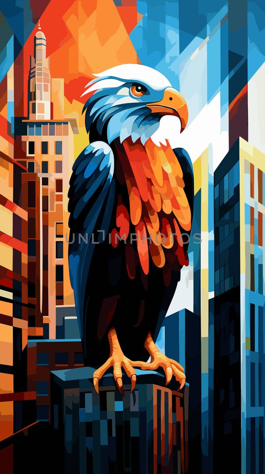 American bald eagle against the backdrop of a metropolis.  by palinchak