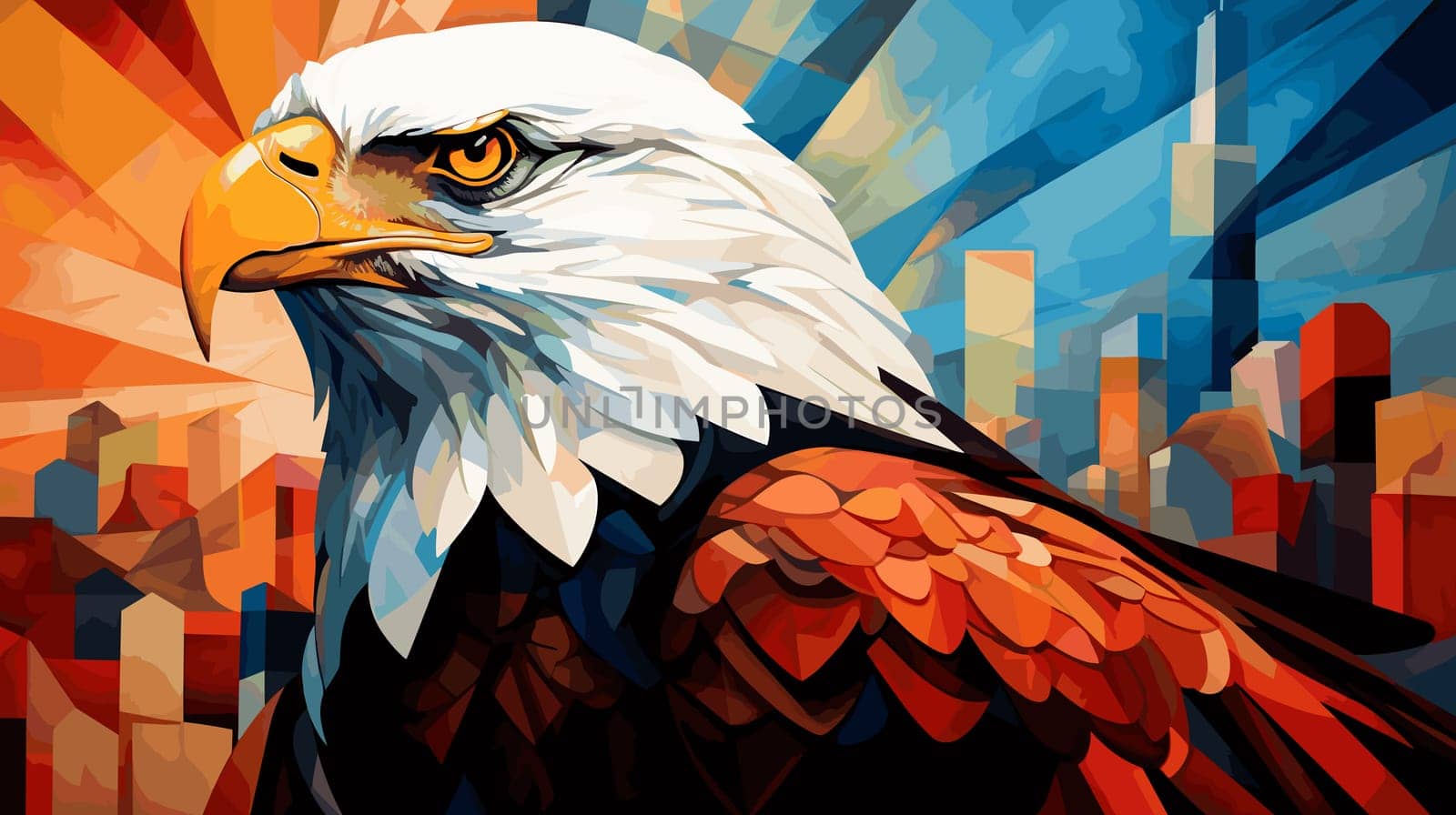 American bald eagle against the backdrop of a metropolis.  by palinchak