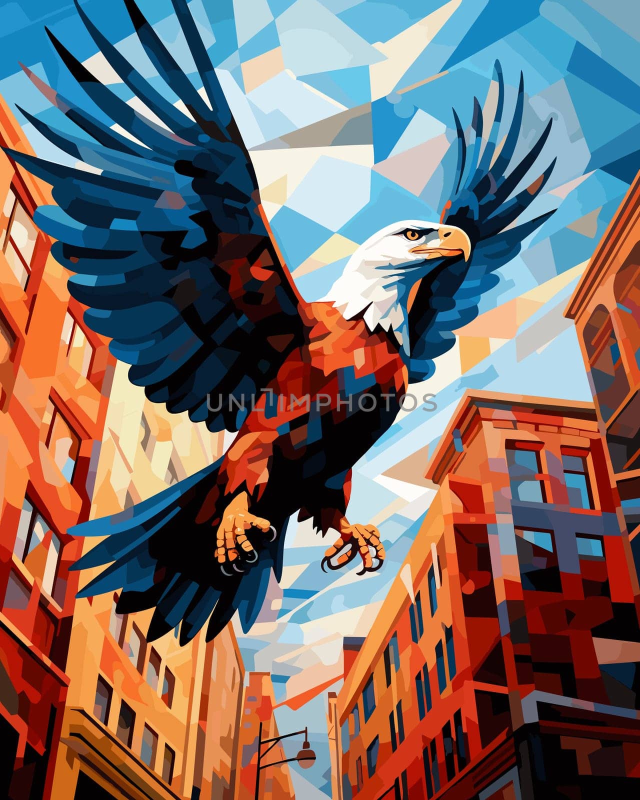 American bald eagle against the backdrop of a metropolis.  by palinchak