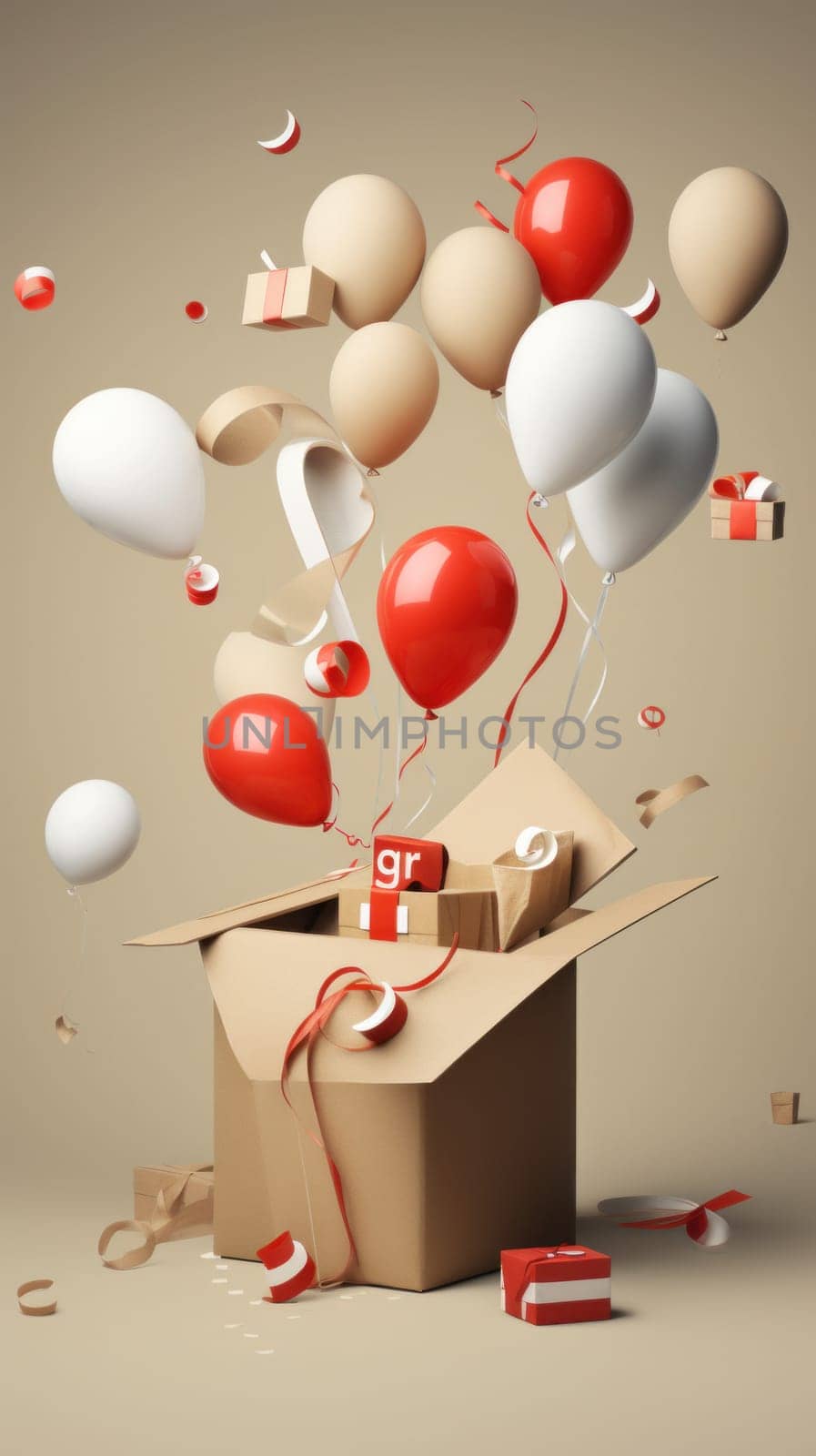 A box filled with balloons and confetti, AI by starush