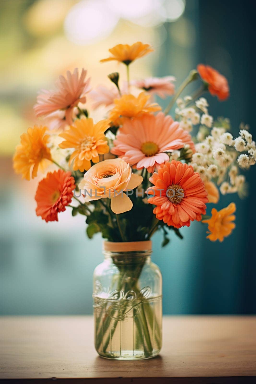 A vase filled with orange and white flowers, AI by starush