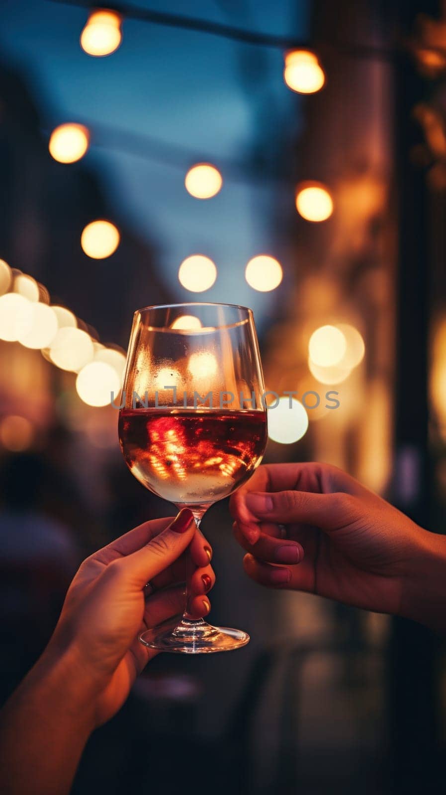 Two people toasting with a glass of wine