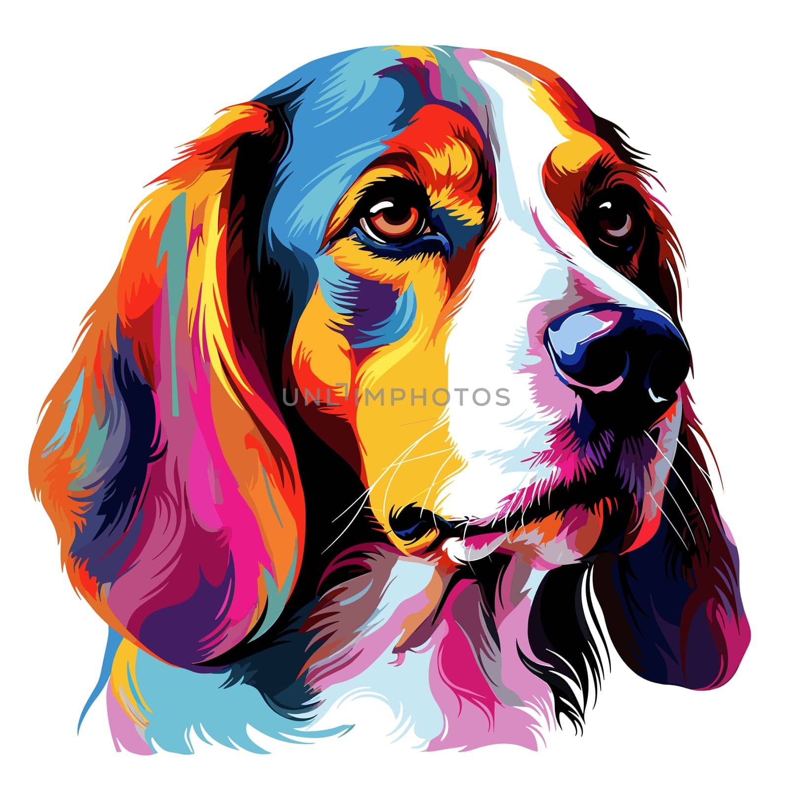 Portrait of a beagle breed dog in vector pop art style isolated on white background. Template for poster, sticker, t-shirt print, etc.