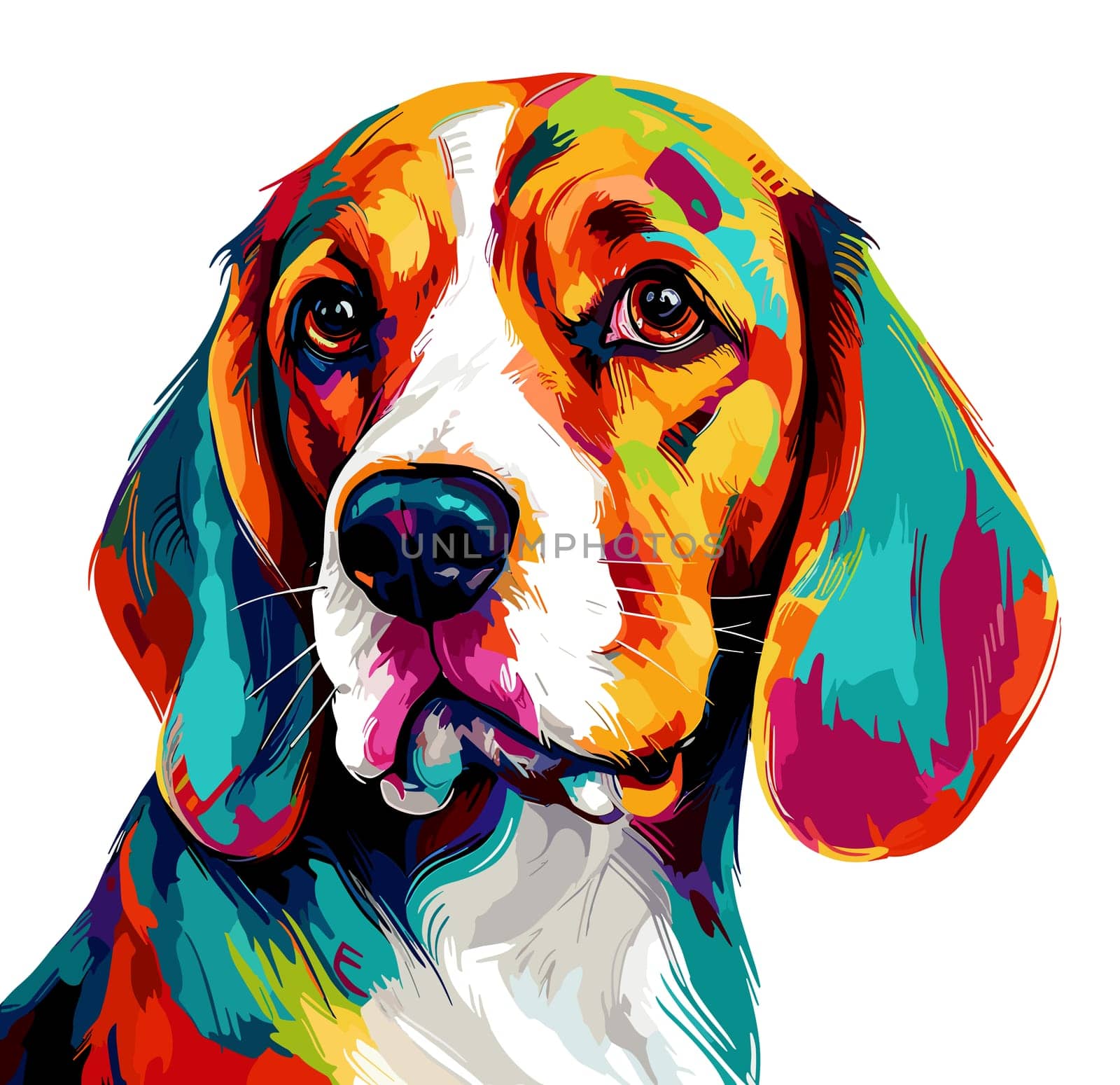 Portrait of a beagle breed dog in vector pop art style isolated on white background. Template for poster, sticker, t-shirt print, etc.