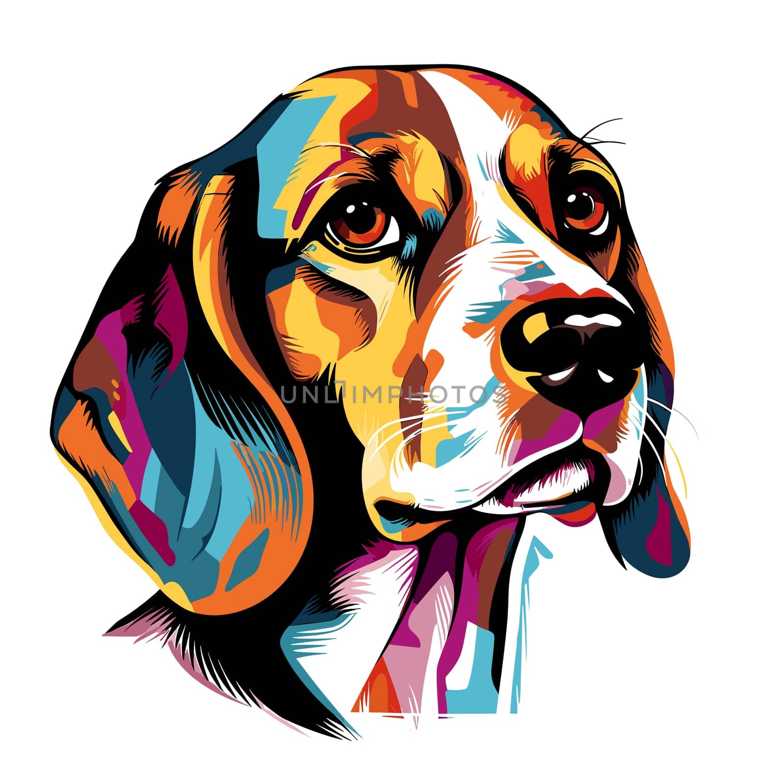 Portrait of a beagle breed dog in vector pop art style isolated on white background. Template for poster, sticker, t-shirt print, etc.