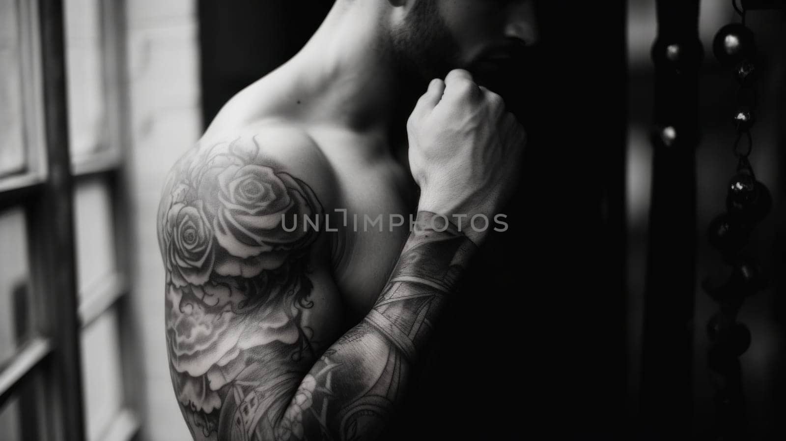 A man with a rose tattoo on his arm, AI by starush